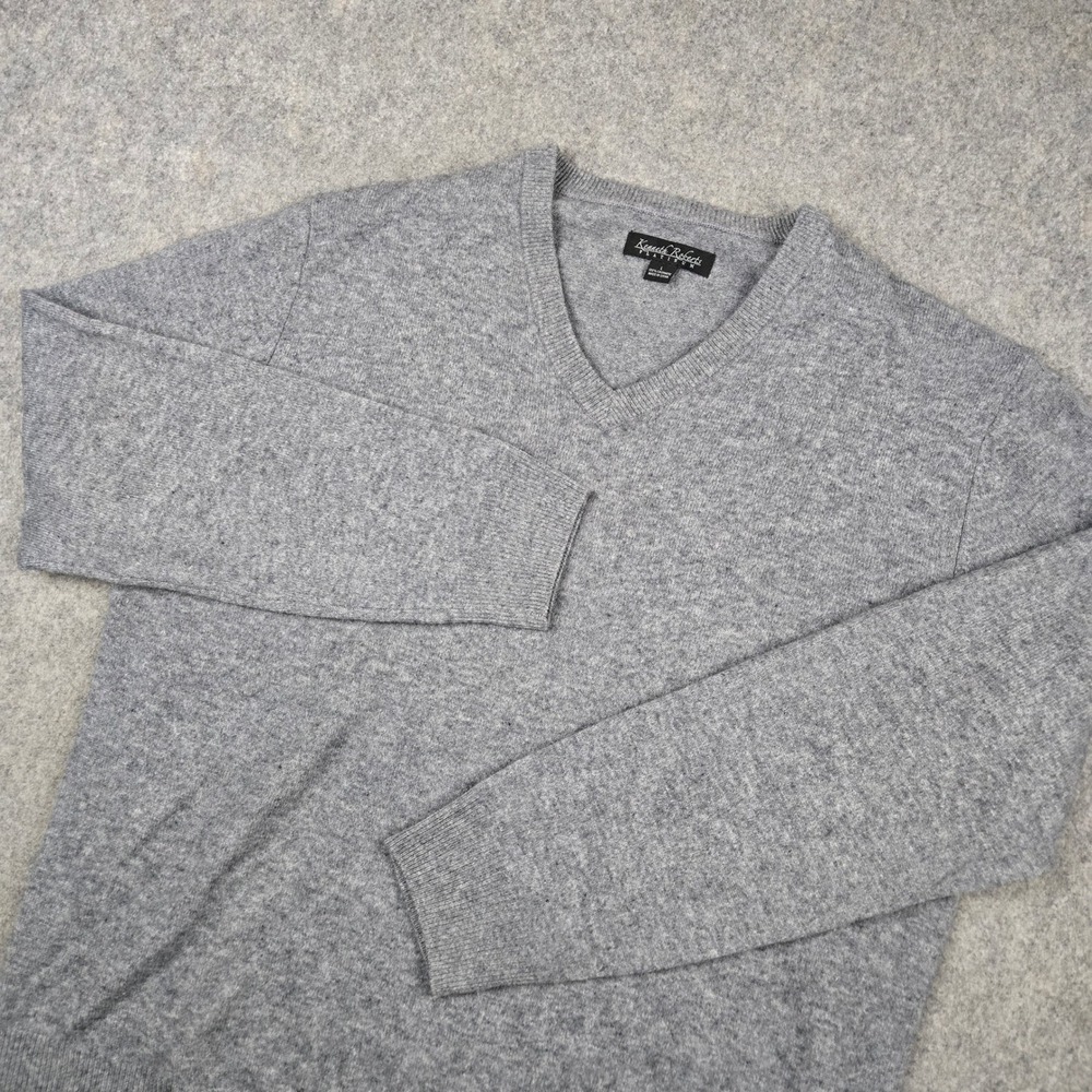 Kenneth Roberts Sweater Mens Large Gray 100% Cashmere V-Neck Luxury Minimalist